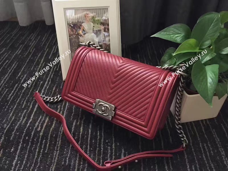 Chanel A67086 lambskin new V medium le wine boy bag 6243