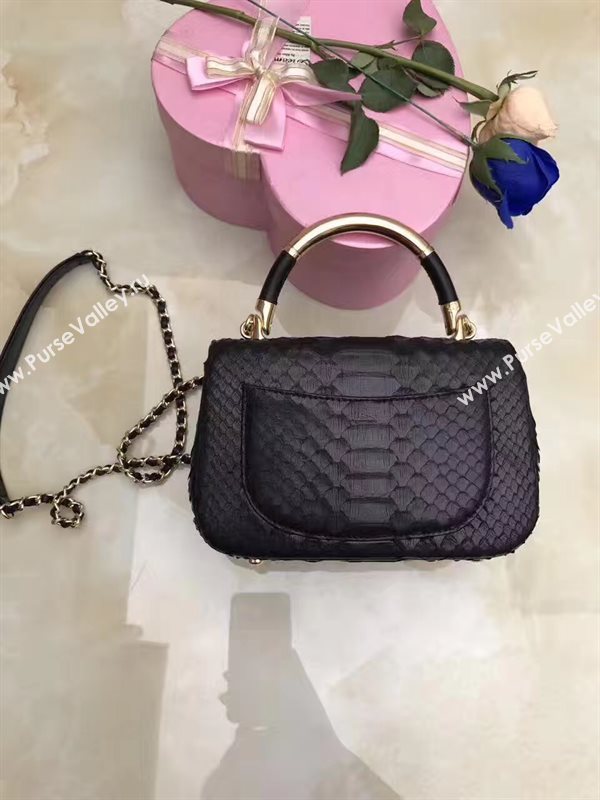 Chanel python small shoulder makeup handbag black bag 6200