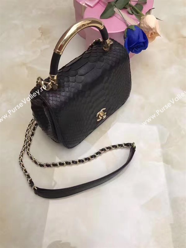 Chanel python small shoulder makeup handbag black bag 6200