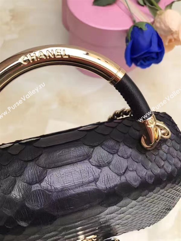 Chanel python small shoulder makeup handbag black bag 6200