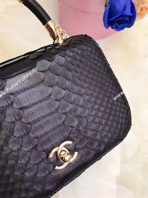 Chanel python small shoulder makeup handbag black bag 6200