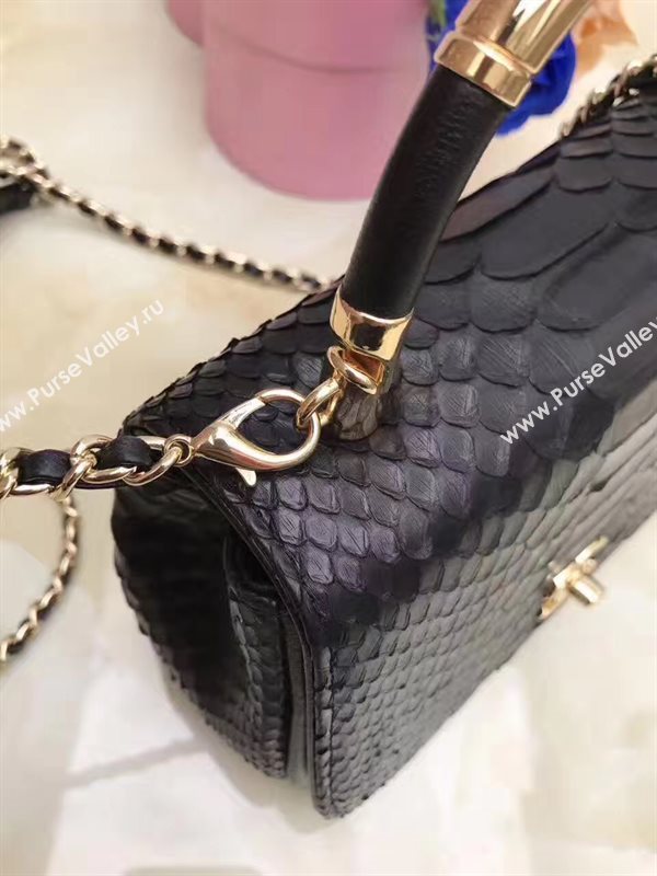 Chanel python small shoulder makeup handbag black bag 6200