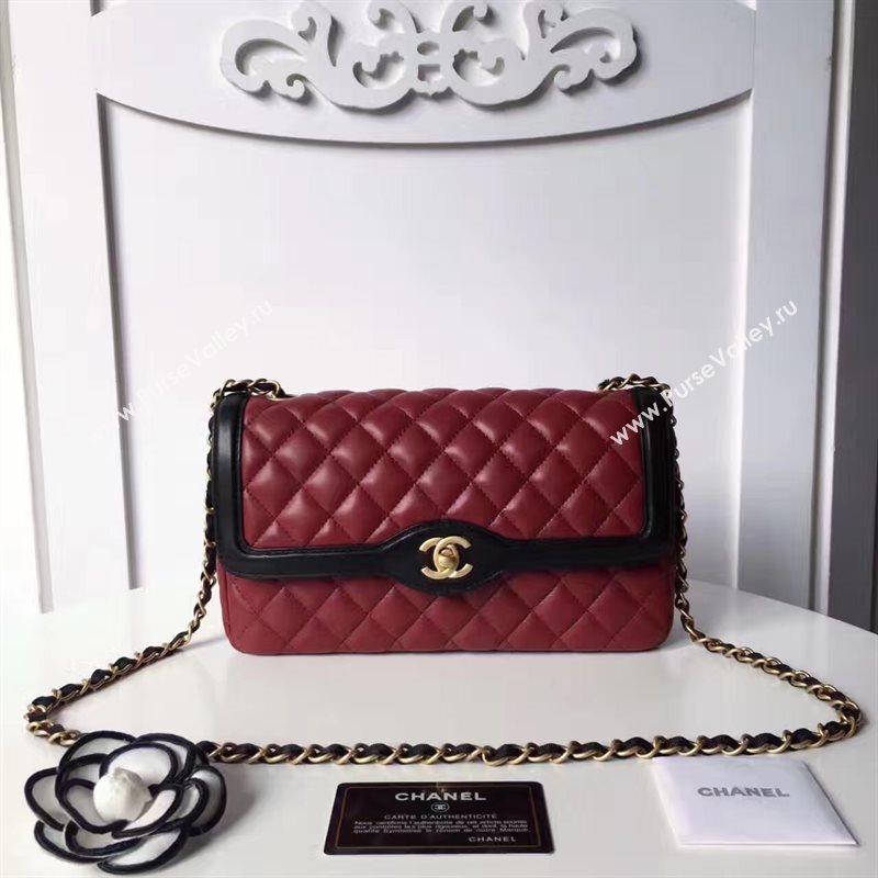 Chanel lambskin tri classic flap wine shoulder bag 6226