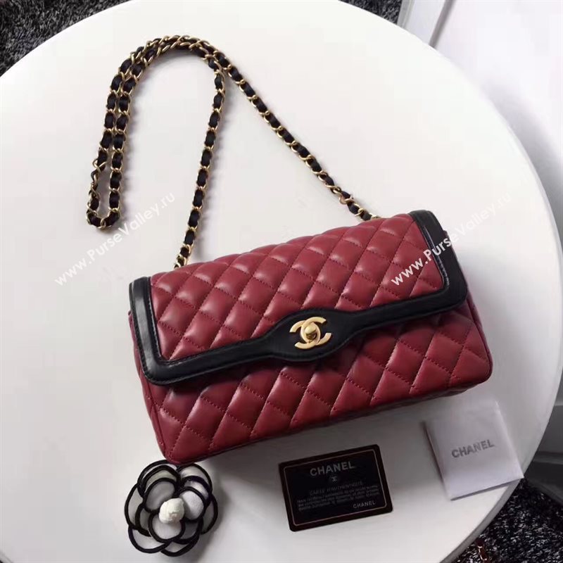 Chanel lambskin tri classic flap wine shoulder bag 6226