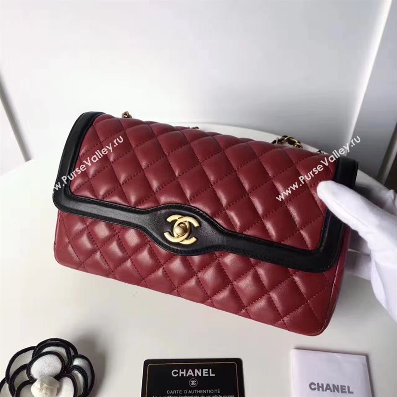Chanel lambskin tri classic flap wine shoulder bag 6226