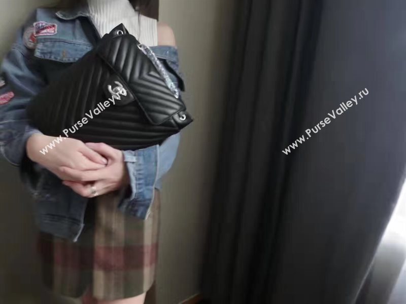 Chanel lambskin V black backpack bag 6228