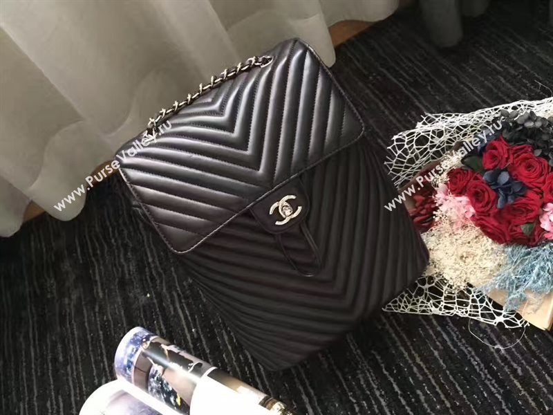 Chanel lambskin V black backpack bag 6228