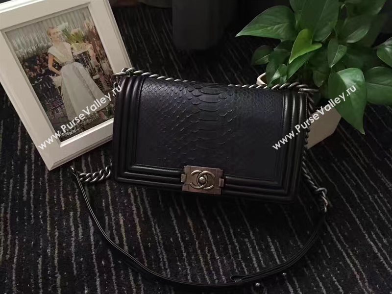 Chanel python medium le boy handbag black bag 6233