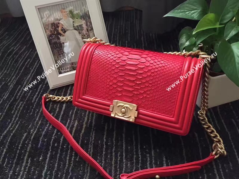 Chanel python medium le boy handbag red bag 6234