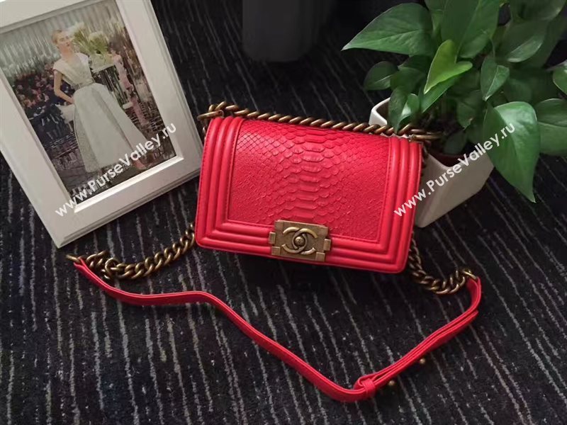 Chanel python small le boy handbag red bag 6236