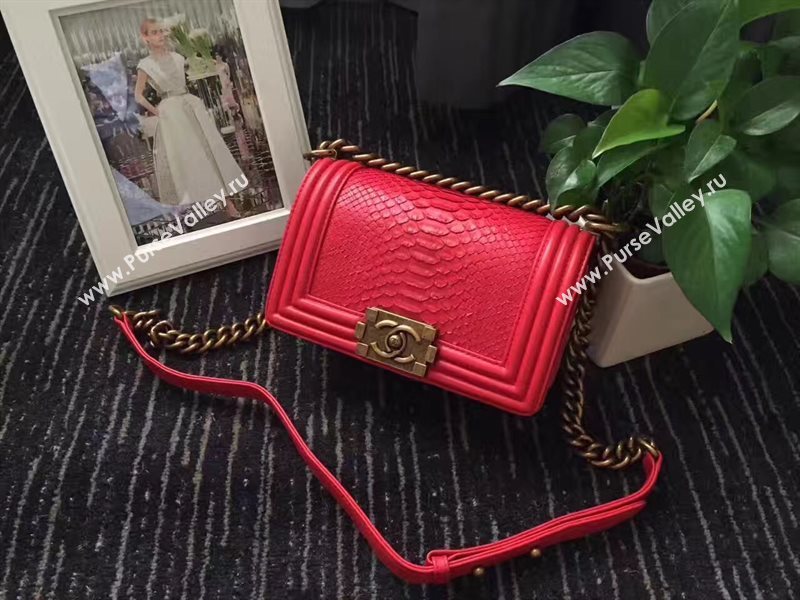 Chanel python small le boy handbag red bag 6236