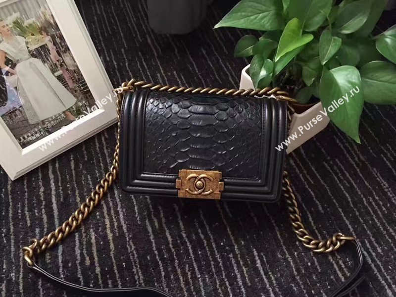 Chanel python small le boy handbag black bag 6237