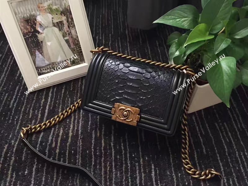 Chanel python small le boy handbag black bag 6237