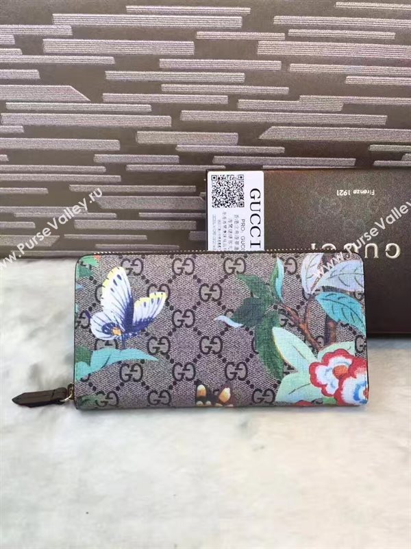 Gucci gray with flower wallet zipper bag 6478