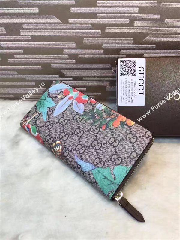 Gucci gray with flower wallet zipper bag 6478