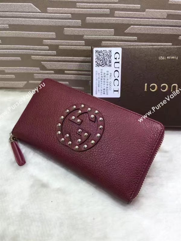 Gucci stud zipper wallet wine bag 6485