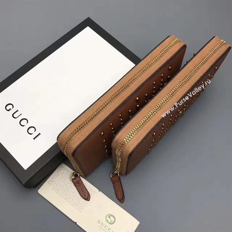 Gucci zipper wallet tan bag 6402