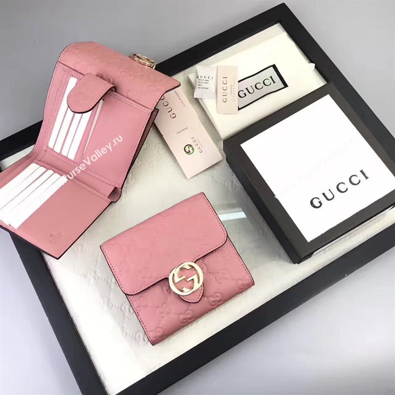 Gucci small GG 3 fold wallet pink bag 6413