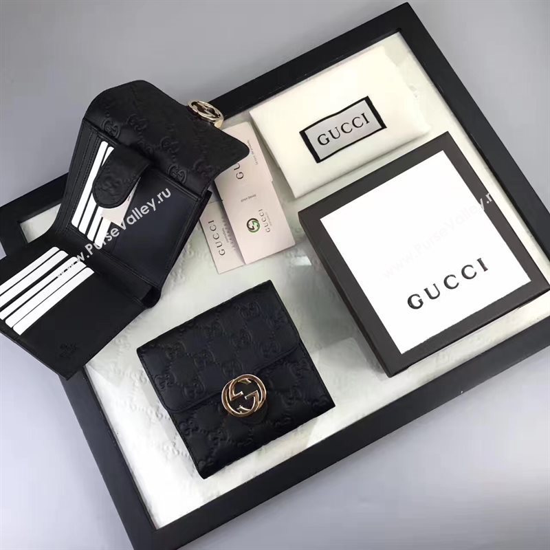 Gucci small GG 3 fold wallet black bag 6414