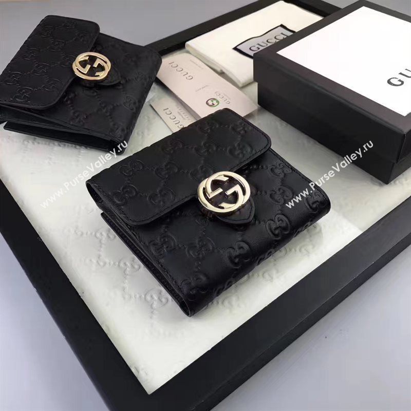 Gucci small GG 3 fold wallet black bag 6414