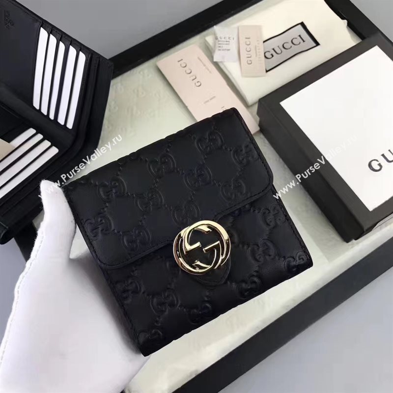 Gucci small GG 3 fold wallet black bag 6414