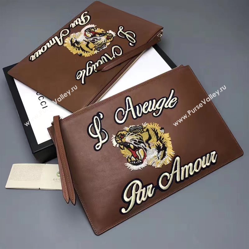 Gucci large GG clutch coffee dark bag 6594