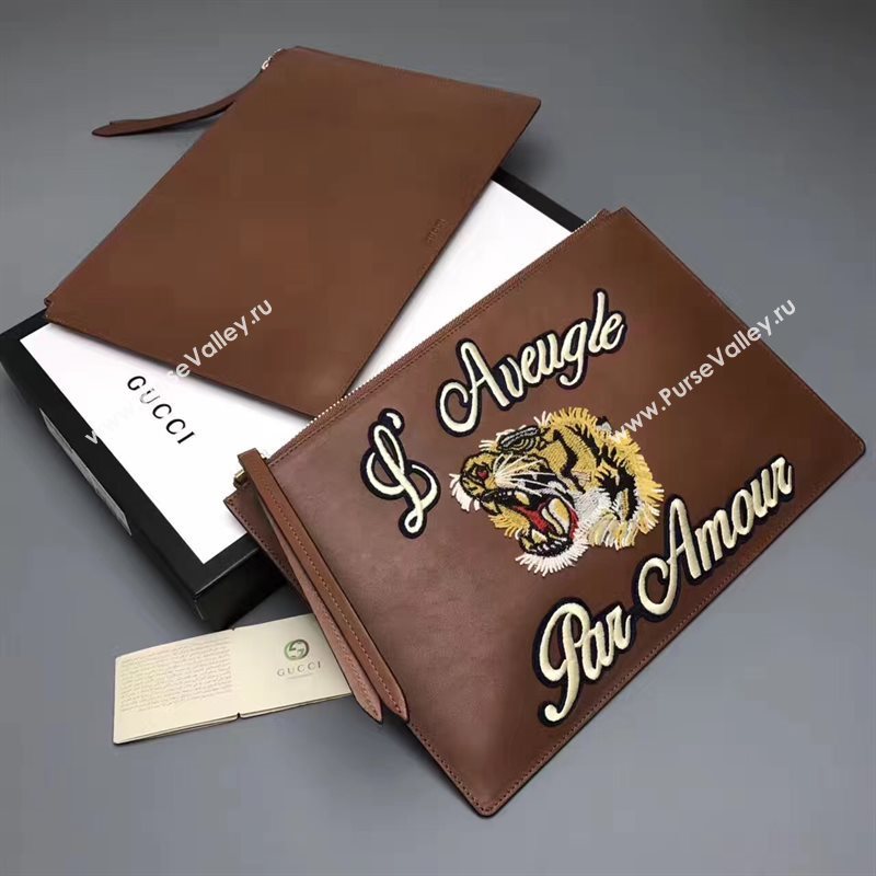 Gucci large GG clutch coffee dark bag 6594