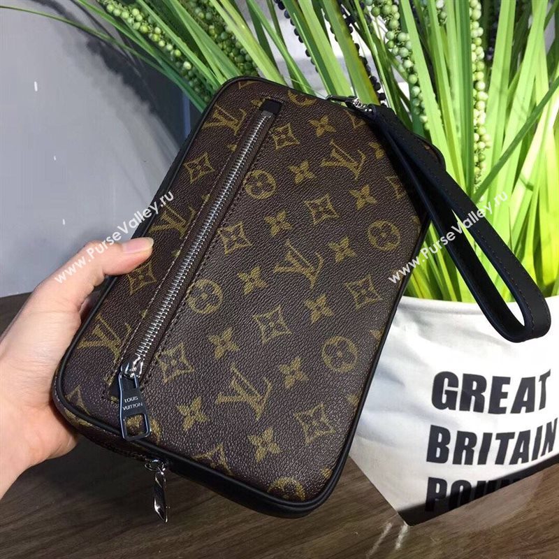 Men LV Louis Vuitton Monogram Kasai Clutch Handbag M42838 Leather Bag Brown 6650