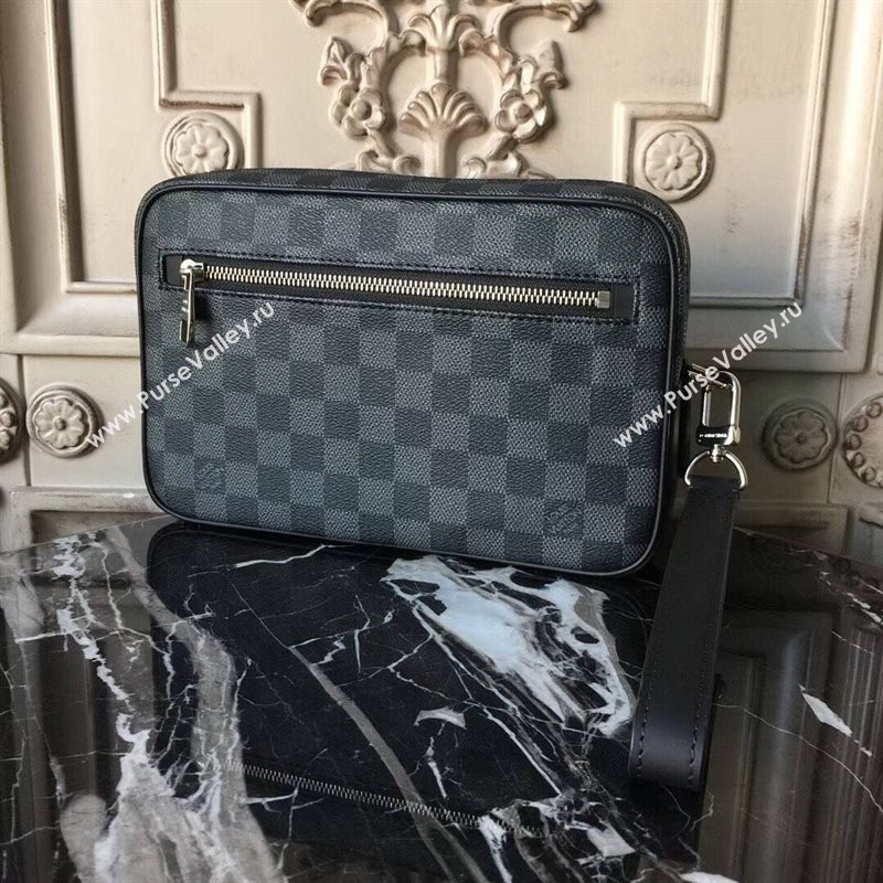 Men LV Louis Vuitton Damier Kasai Clutch Handbag N41664 Leather Bag Gray 6653