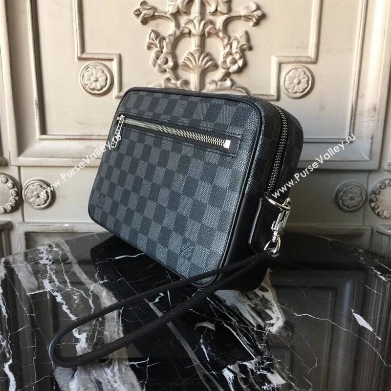 Men LV Louis Vuitton Damier Kasai Clutch Handbag N41664 Leather Bag Gray 6653