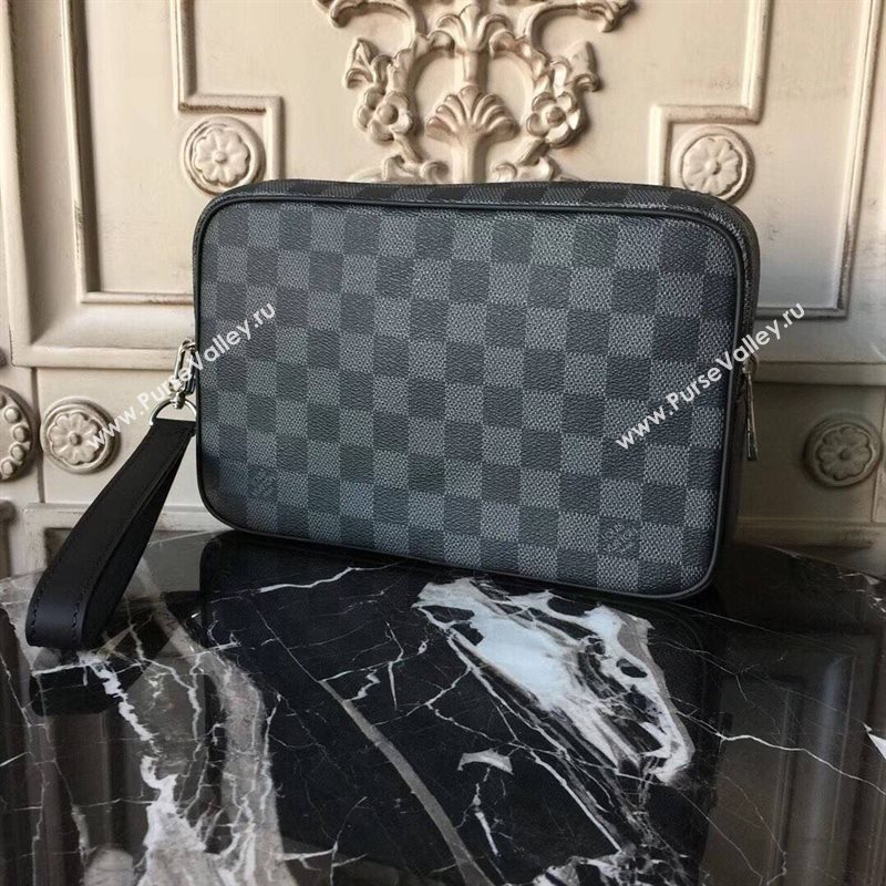 Men LV Louis Vuitton Damier Kasai Clutch Handbag N41664 Leather Bag Gray 6653