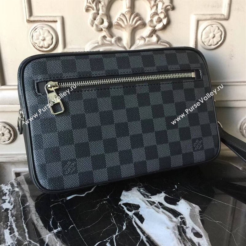 Men LV Louis Vuitton Damier Kasai Clutch Handbag N41664 Leather Bag Gray 6653