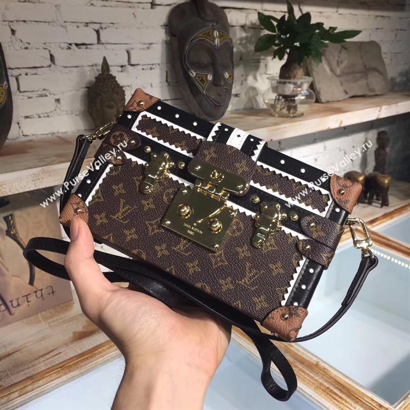 M44216 LV Louis Vuitton Petite Malle Box Bag Monogram Handbag Brown 6667