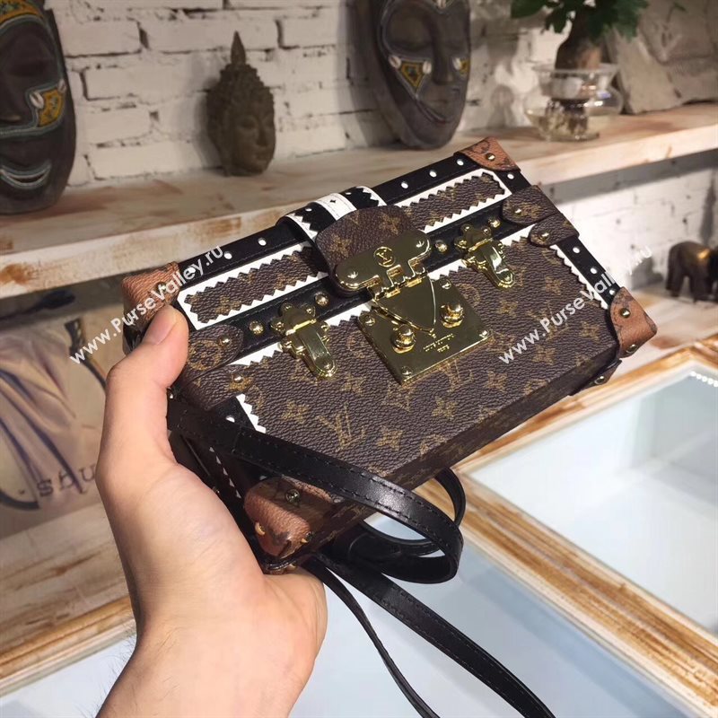 M44216 LV Louis Vuitton Petite Malle Box Bag Monogram Handbag Brown 6667