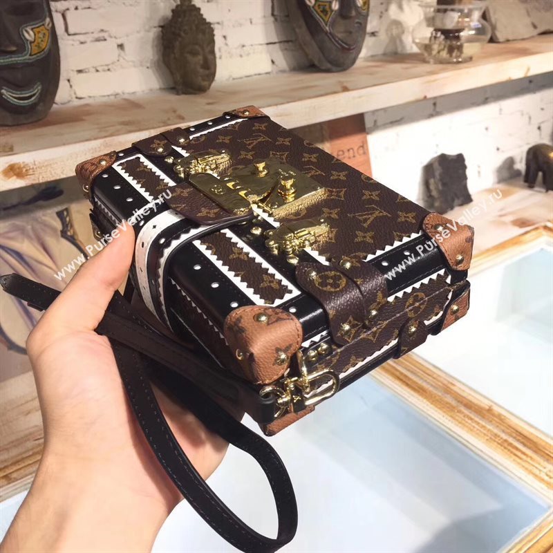 M44216 LV Louis Vuitton Petite Malle Box Bag Monogram Handbag Brown 6667