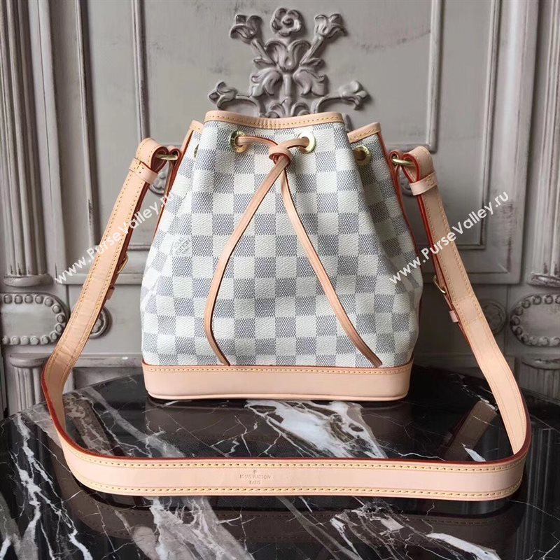 M41220 LV Louis Vuitton Damier Noe BB Bag Leather Shoulder Handbag White 6674