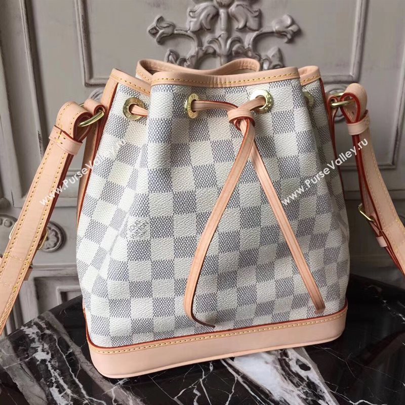 M41220 LV Louis Vuitton Damier Noe BB Bag Leather Shoulder Handbag White 6674