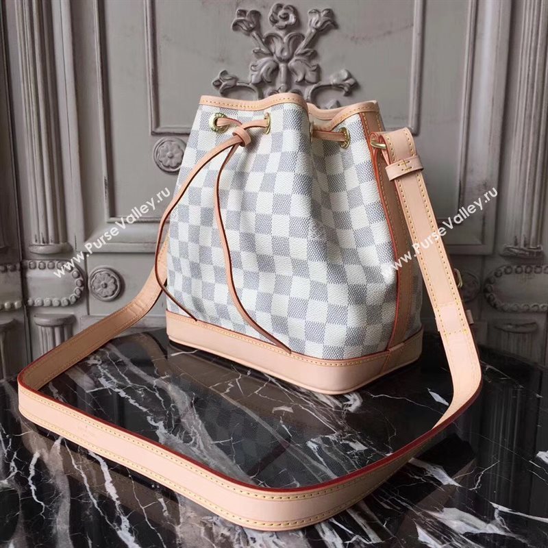 M41220 LV Louis Vuitton Damier Noe BB Bag Leather Shoulder Handbag White 6674