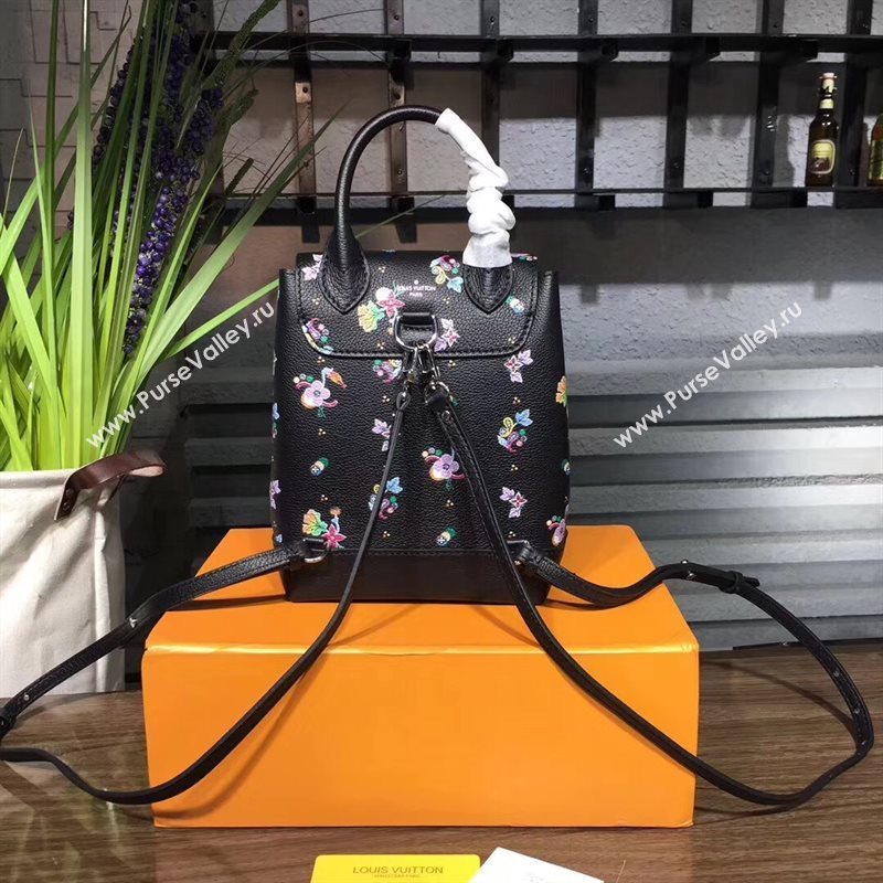 M54848 LV Louis Vuitton Lockme Mini Backpack Bag Real Leather Handbag Black Flower 6691
