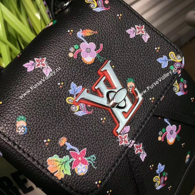 M54848 LV Louis Vuitton Lockme Mini Backpack Bag Real Leather Handbag Black Flower 6691