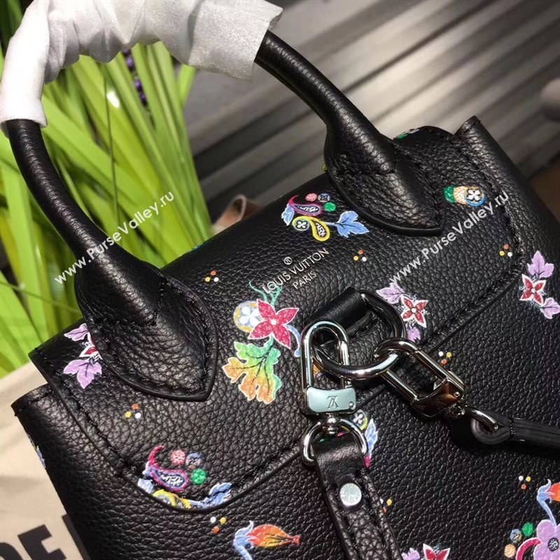 M54848 LV Louis Vuitton Lockme Mini Backpack Bag Real Leather Handbag Black Flower 6691