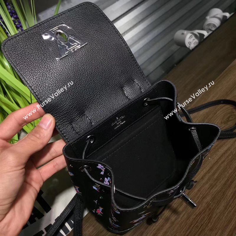 M54848 LV Louis Vuitton Lockme Mini Backpack Bag Real Leather Handbag Black Flower 6691