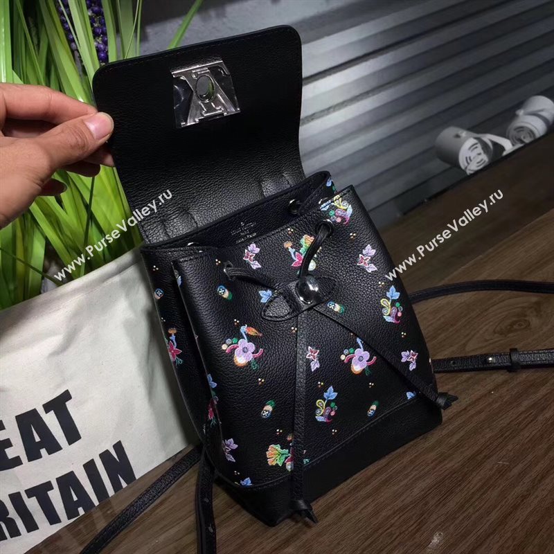 M54848 LV Louis Vuitton Lockme Mini Backpack Bag Real Leather Handbag Black Flower 6691