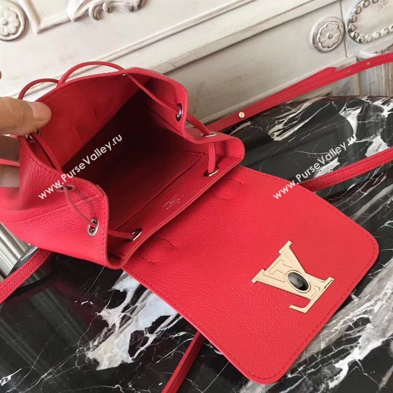 M54573 LV Louis Vuitton Lockme Mini Backpack Bag Real Leather Handbag Red 6692