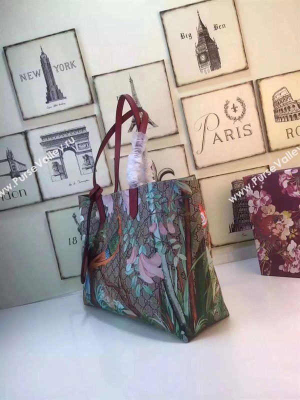 Gucci GG large tote wine with flower bird bag 6605