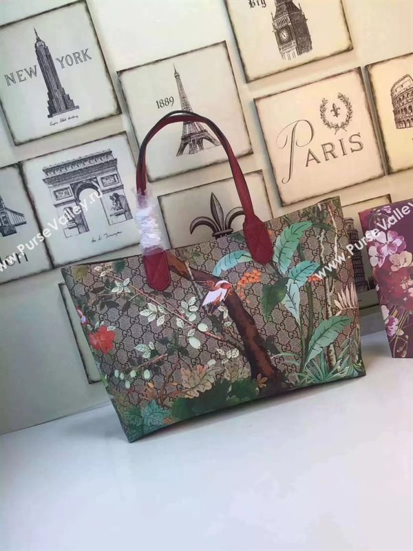 Gucci GG large tote wine with flower bird bag 6605