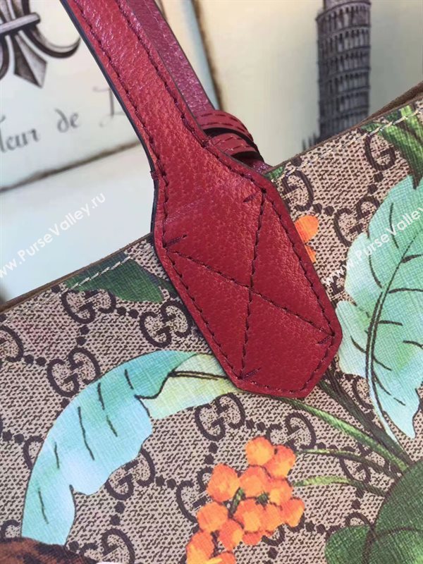 Gucci GG large tote wine with flower bird bag 6605