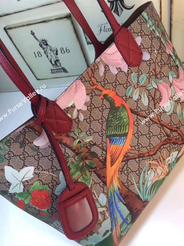 Gucci GG large tote wine with flower bird bag 6605