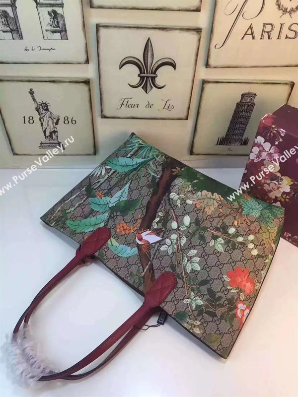 Gucci GG large tote wine with flower bird bag 6605