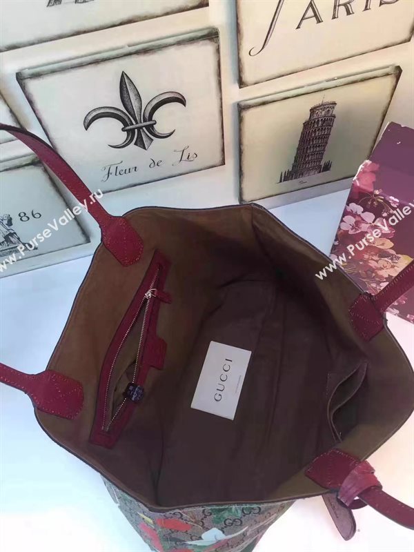 Gucci GG large tote wine with flower bird bag 6605